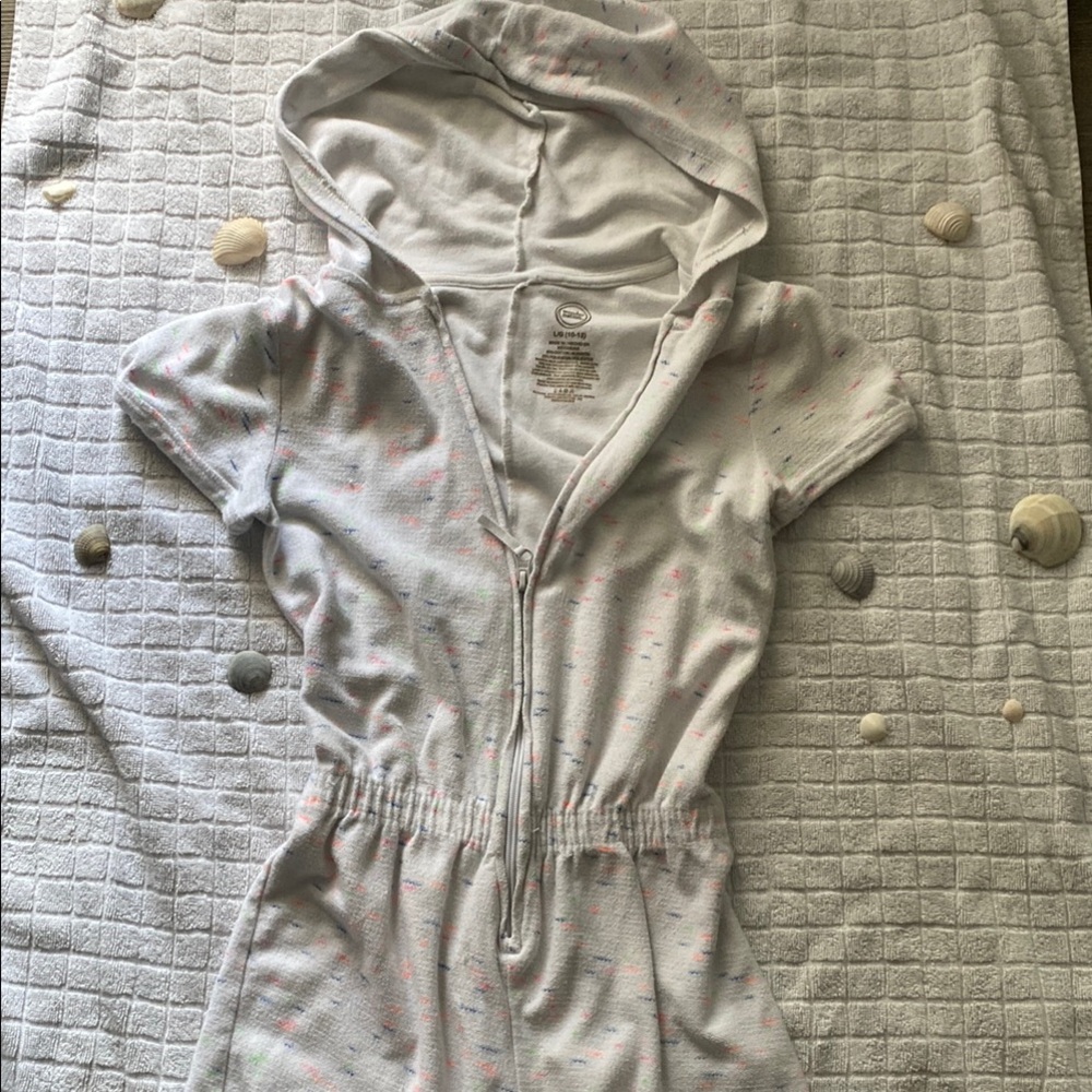 Wonder Nation Kids Swim Coverup - Light Gray with Pink Accents